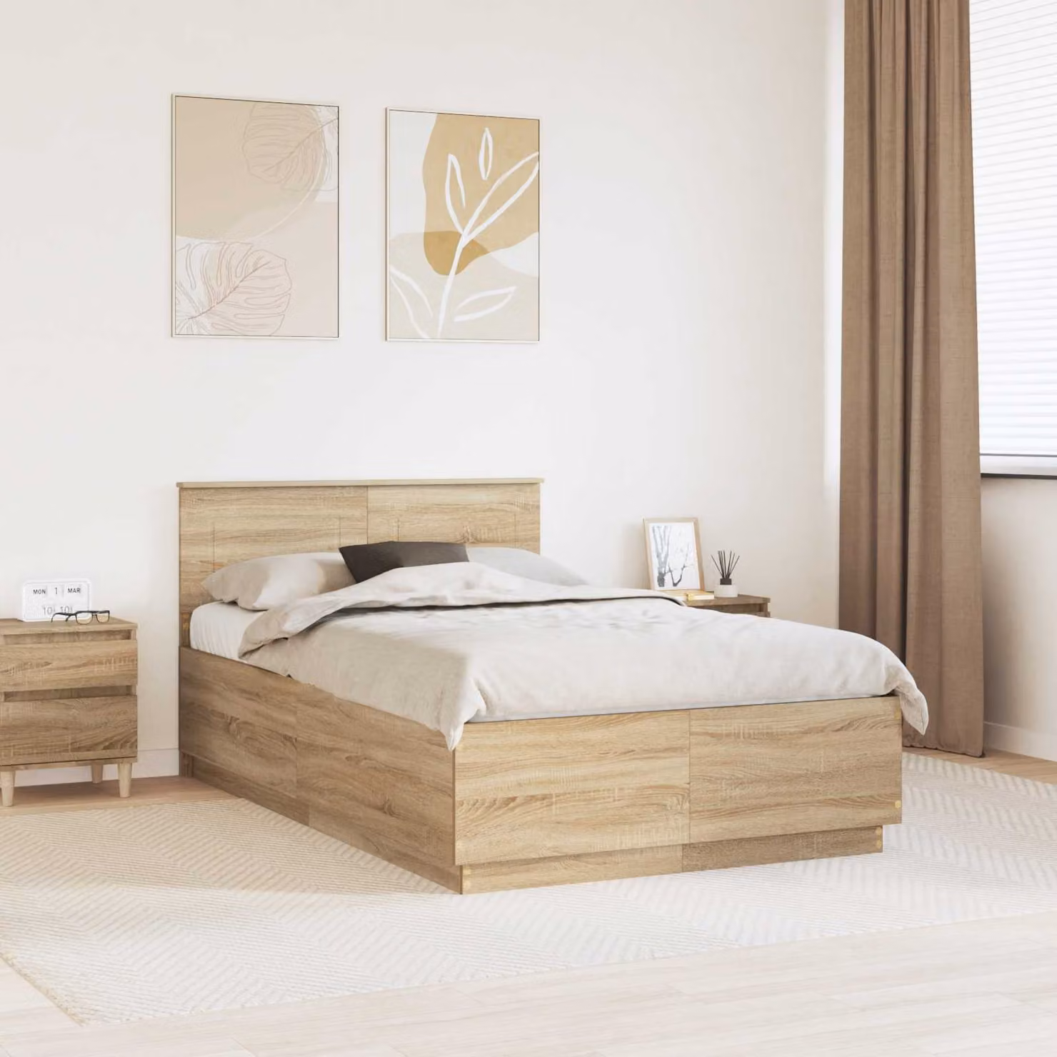 Struttura letto moderna vidaXL in legno Rovere con strisce LED e porte USB L/P/H: 138 x 190 x 90 cm