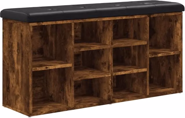 Panca Porta Scarpe in Legno Rovere e Finta Pelle Marrone e Nero L: 102 cm, P: 32 cm, H: 50 cm – 1