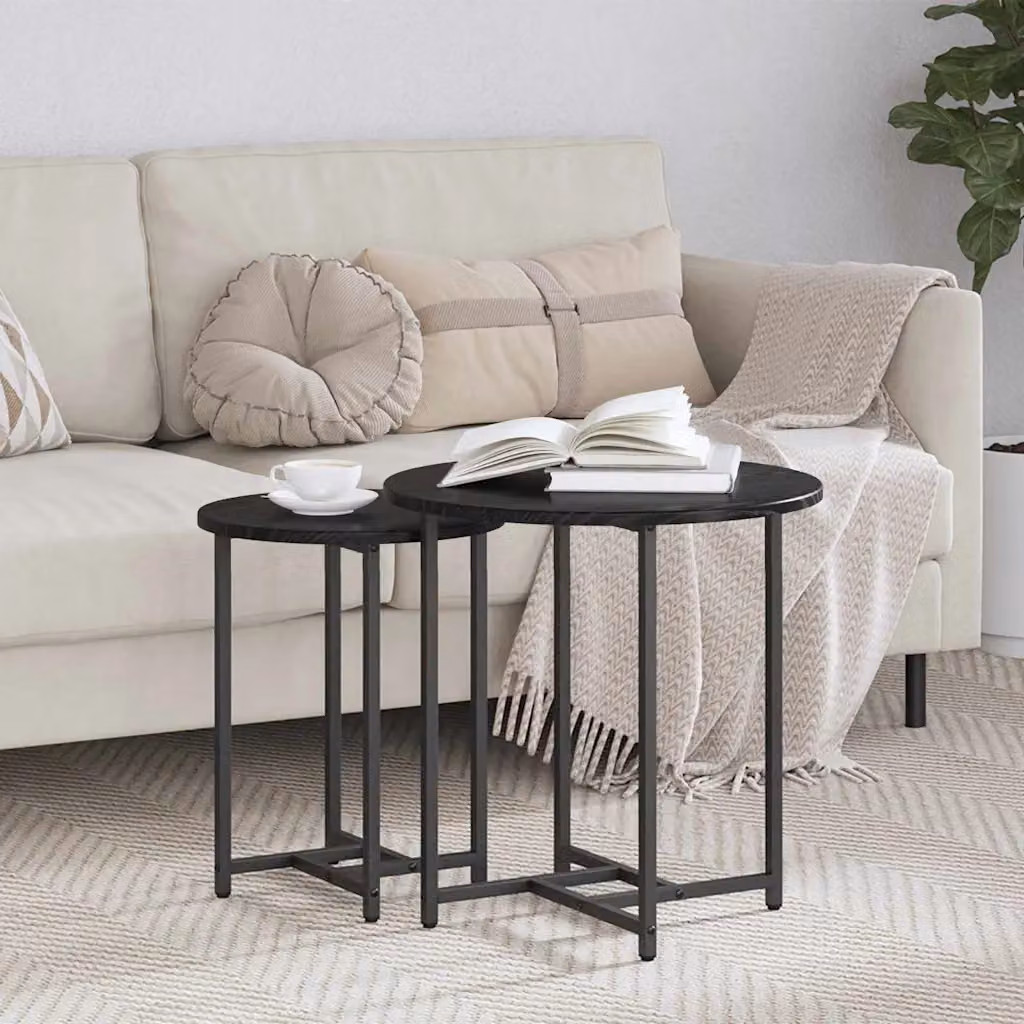 Set di 2 tavolini quadrati vidaXL in stile industriale, colore rovere e nero, L/P/H: 50 x 50 x 50 cm