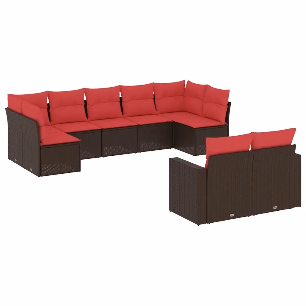 Set di divani da giardino vidaXL a forma di L composto da 9 pezzi con cuscini marroni in polyrattan e struttura in metallo – 2