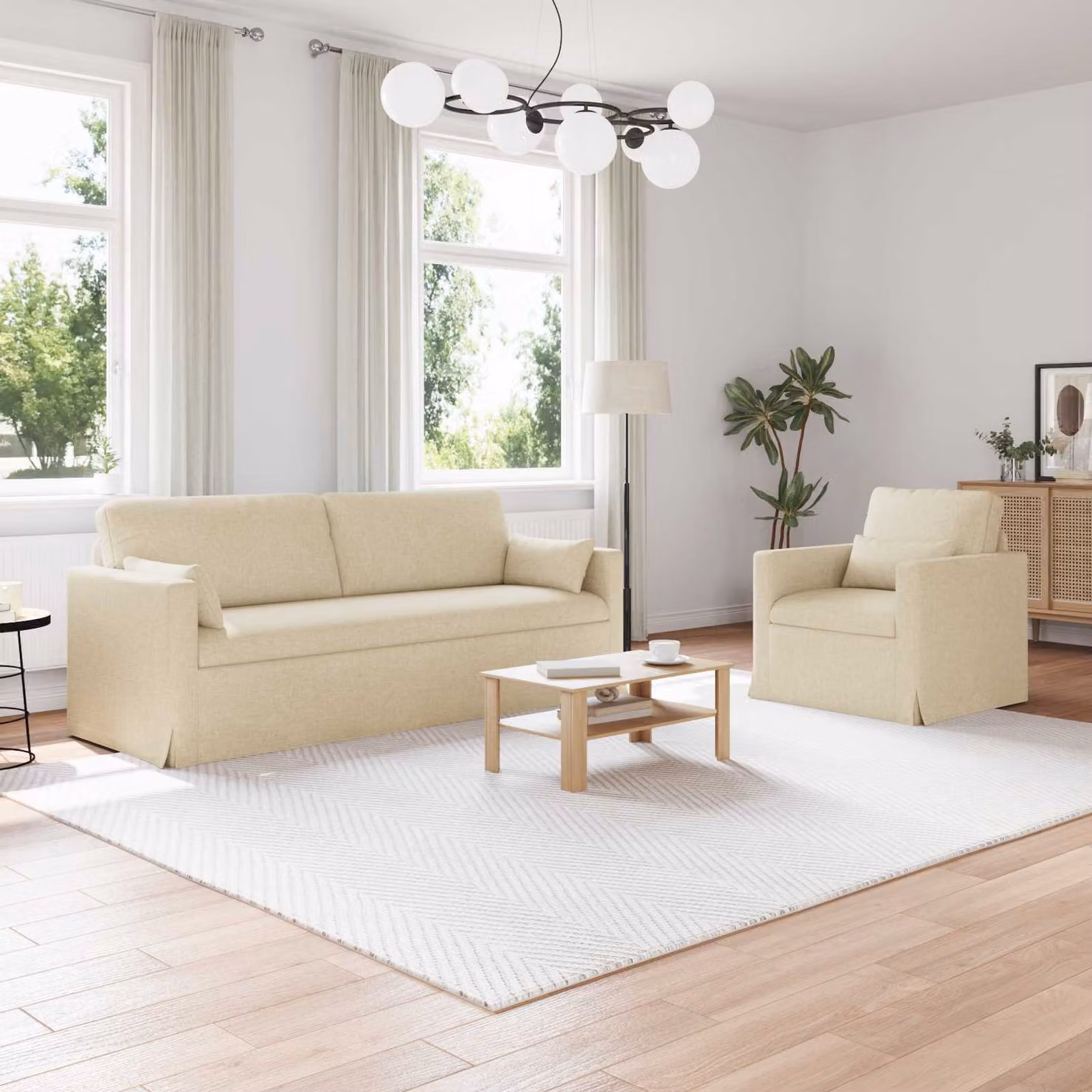 Set di 2 divani vidaXL a forma di L in tessuto beige con cuscini inclusi L: 198 cm, P: 78 cm, H: 80 cm