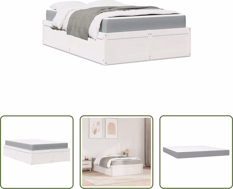 The Living Store Letto con materasso bianco 140x190 cm in legno di pino massiccio