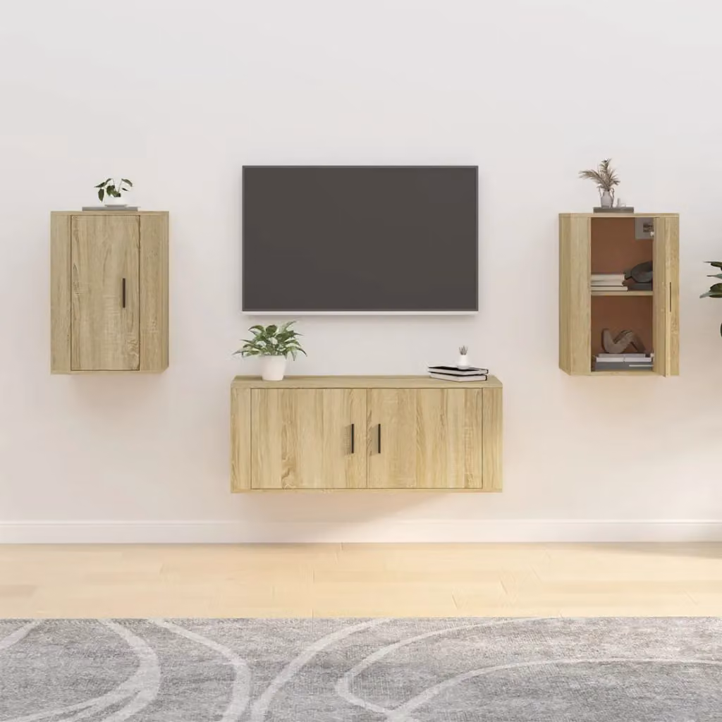 Set di 2 mobili porta TV da parete vidaXL in legno Rovere Sonoma, L 40 cm x P 34,5 cm x H 60 cm