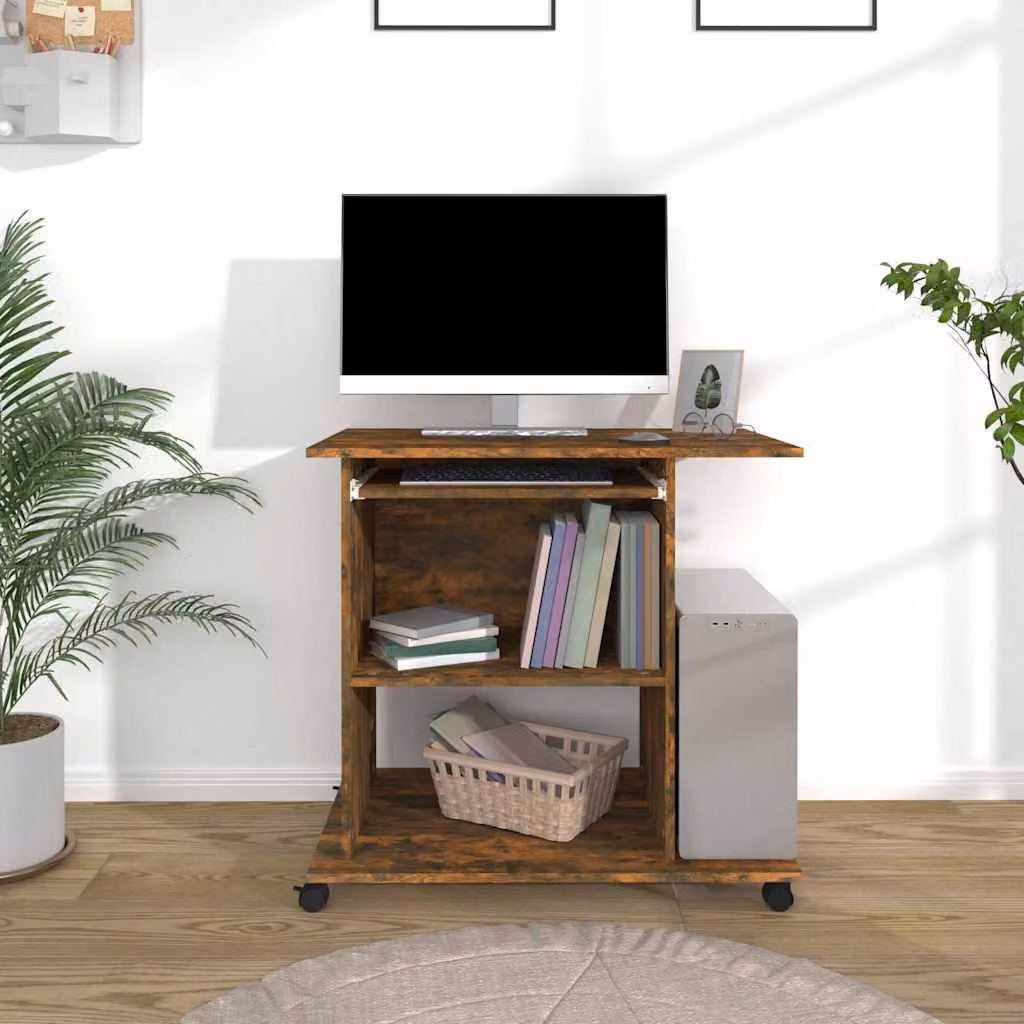 Scrivania per computer vidaXL in legno color rovere fumo L: 80 cm, P: 50 cm, H: 75 cm