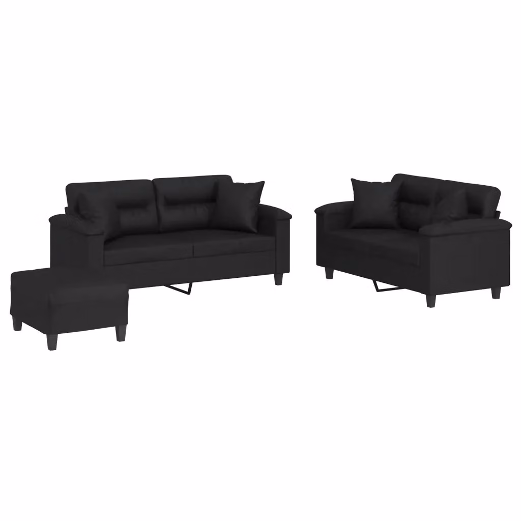 Set di divani 3 pezzi vidaXL in similpelle nera con cuscini per soggiorno in stile moderno – 2