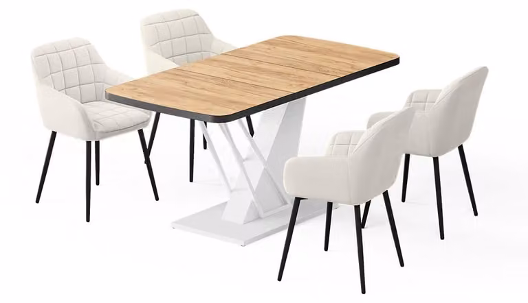 Set di tavoli da pranzo Vicco Fenaro Rovere dorato/Bianco 120 x 80 cm con 4 sedie da pranzo, Model 62756