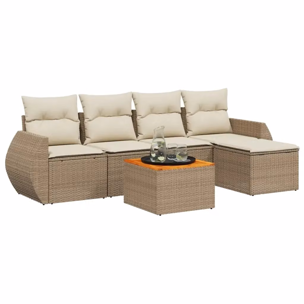 Set Divano da Giardino vidaXL 6 pz in Polyrattan Beige con Cuscini e Tavolino – 2