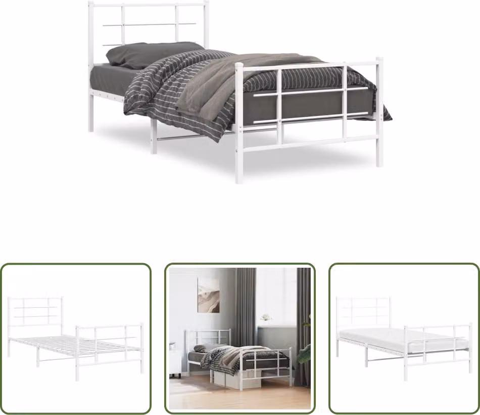 The Living Store Struttura letto con testiera e pediera in metallo bianco 90x190 cm