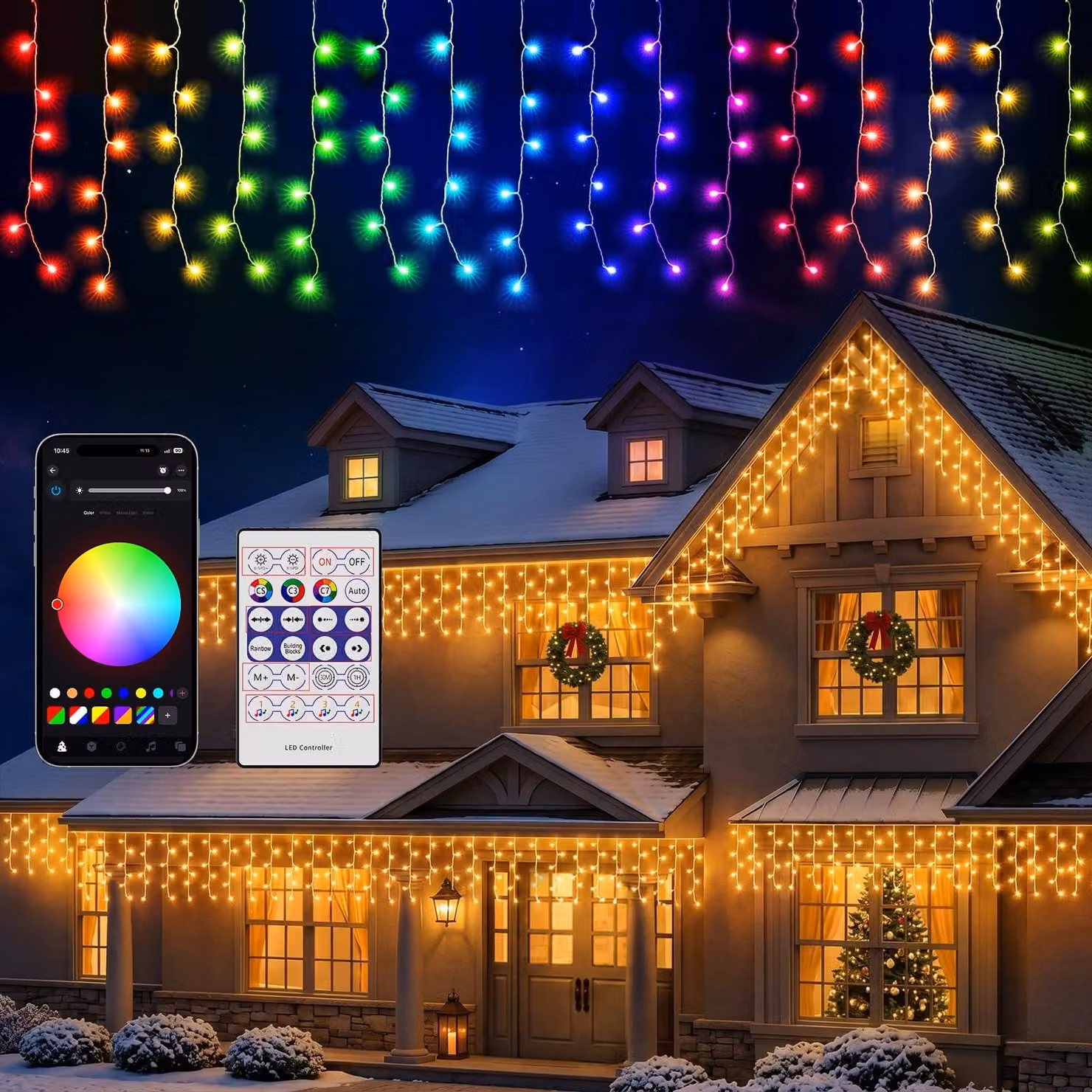 Tenda luminosa natalizia, 10 metri, 408 LED, con telecomando e controllo tramite app, 60 modalità