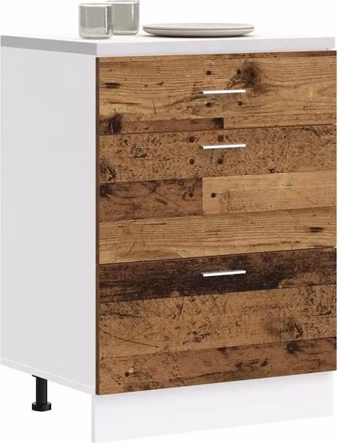 Mobile Base da Cucina Lyon Design Mania in Legno Vecchio Marrone con Cassetti Interni L/P/H: 60 x 46 x 81,5 cm