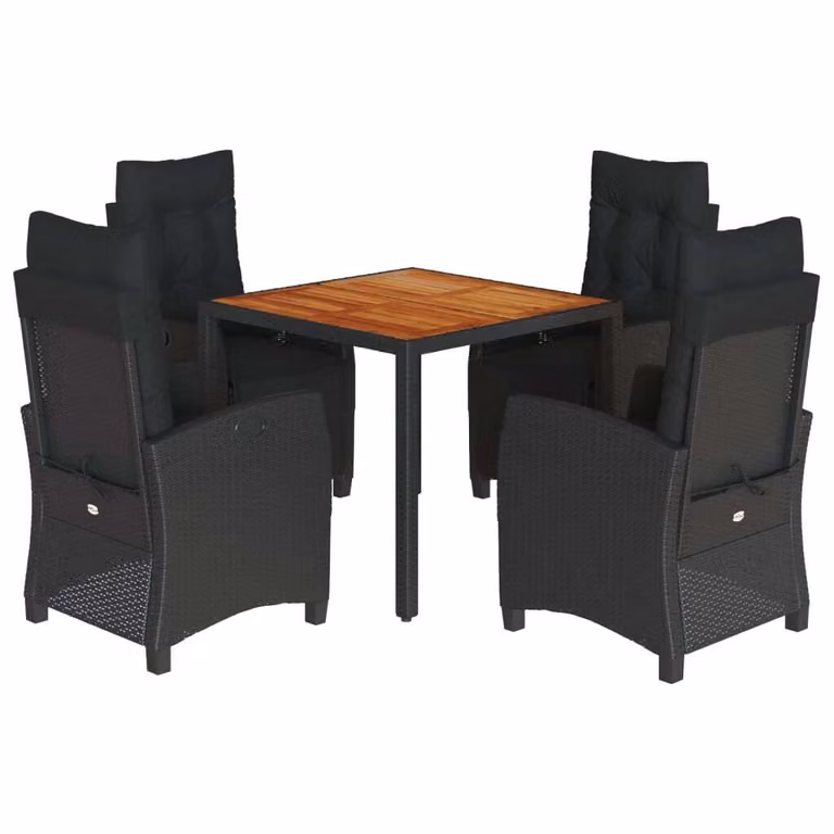 Set da Pranzo da Giardino 5 pz Nero con Cuscini in Polyrattan