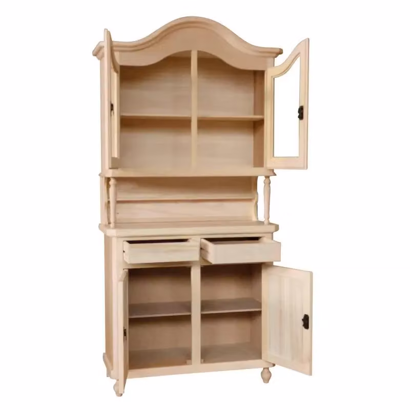 Cristalliera Mobili 2G in legno di pino grezzo con 2 ante e cappello sagomato L/P/H: 104 x 50 x 210 cm – 1