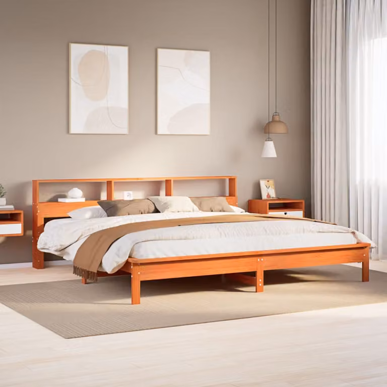Letto in legno di pino vidaXL color marrone cera con doghe piatte, L/P: 200 x 200 cm