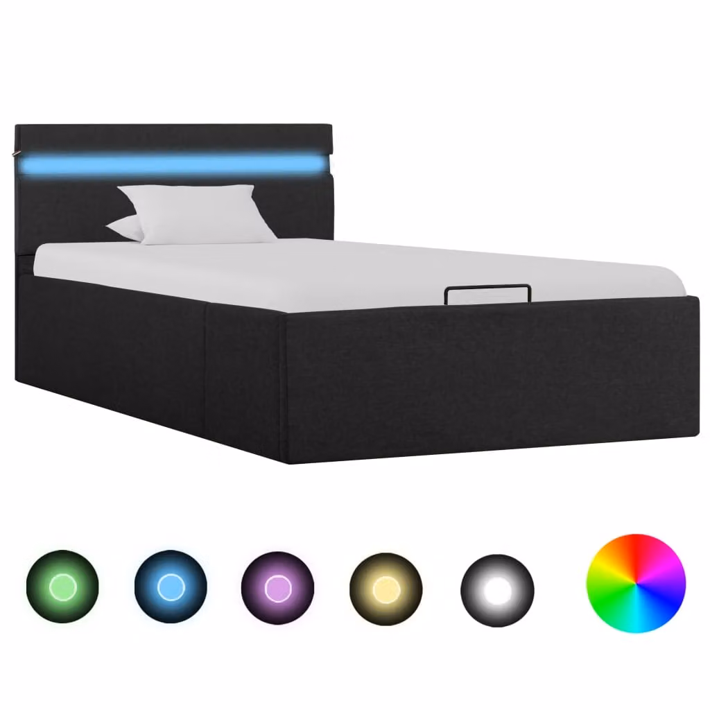 The Living Store Letto con rete Hydraulic LED Tessuto grigio scuro 100x200 cm