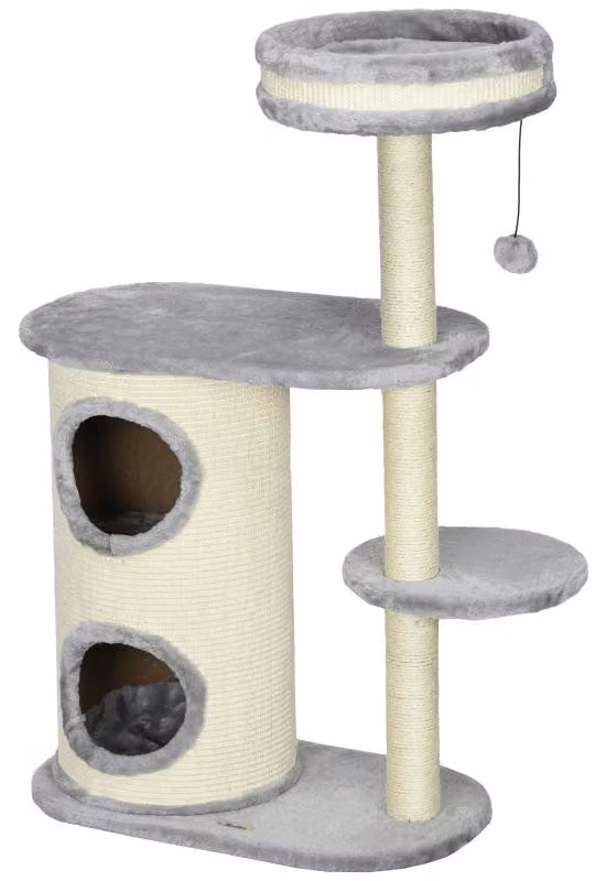 Albero per gatti con sisal, piattaforme relax e cuccia per gatti | Colore: Grigio | Dimensioni: 35x59x100 cm