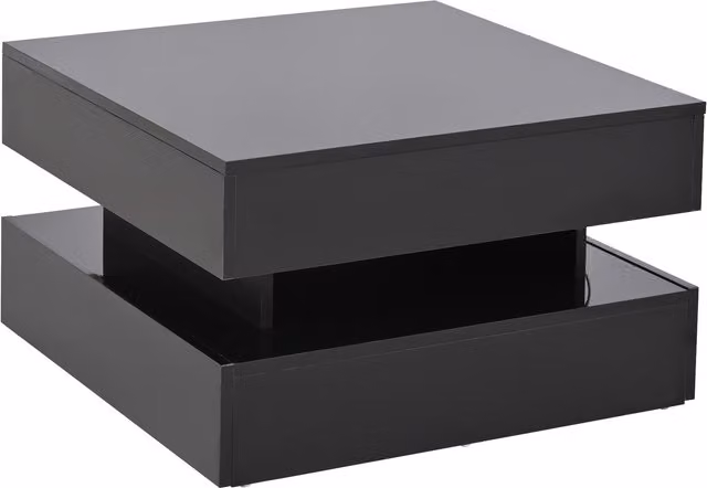 Tavolino da salotto moderno nero con meccanismo regolabile in altezza e finitura lucida, L/P/H: 65 x 65 x 38,5 cm