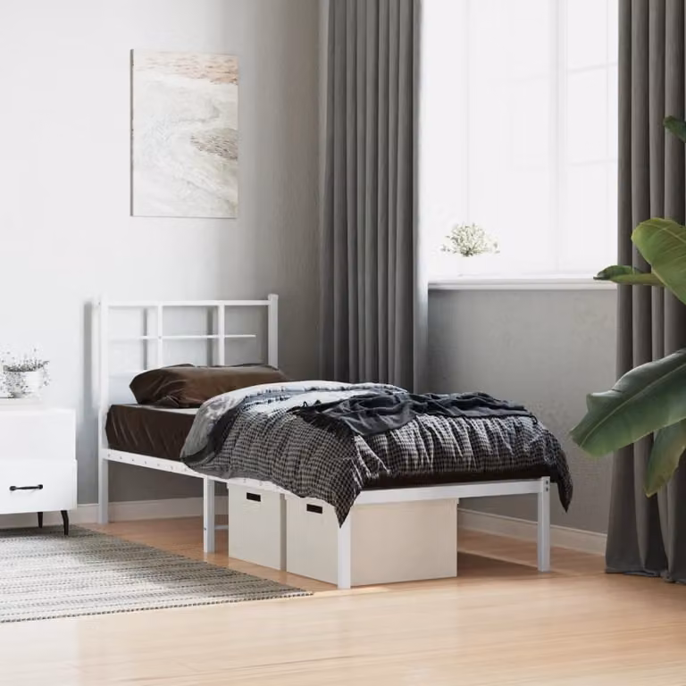 vidaXL Giroletto in metallo bianco con testiera e doghe fisse senza materasso L: 75 cm, P: 190 cm