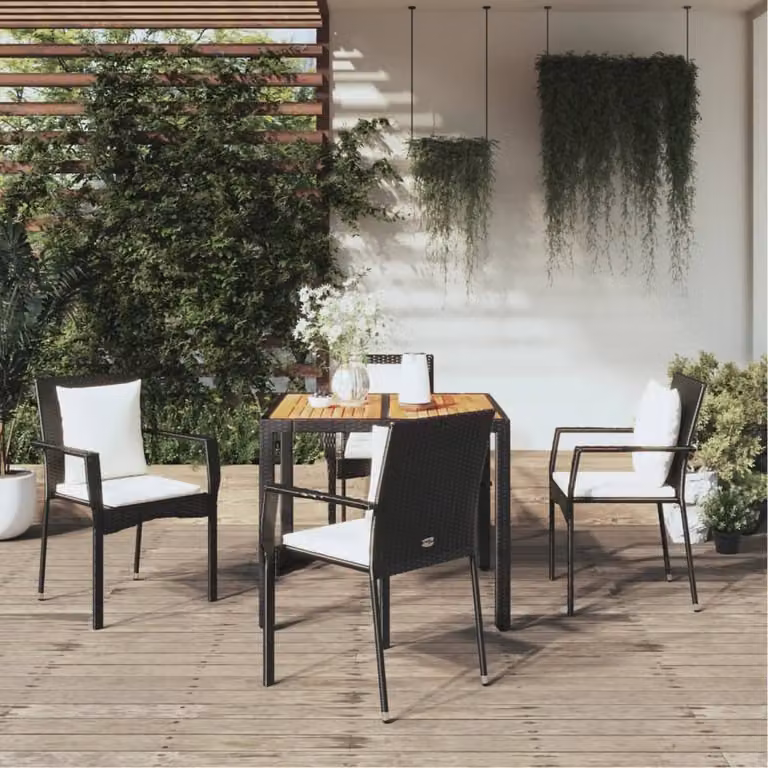 Maison Exclusive - Set da pranzo da giardino 5 pezzi con cuscini in polyrattan nero