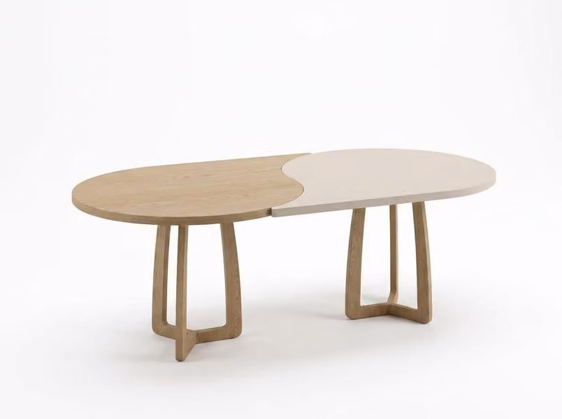 Tavolino da caffè beige marrone in legno, design ovale, per soggiorno