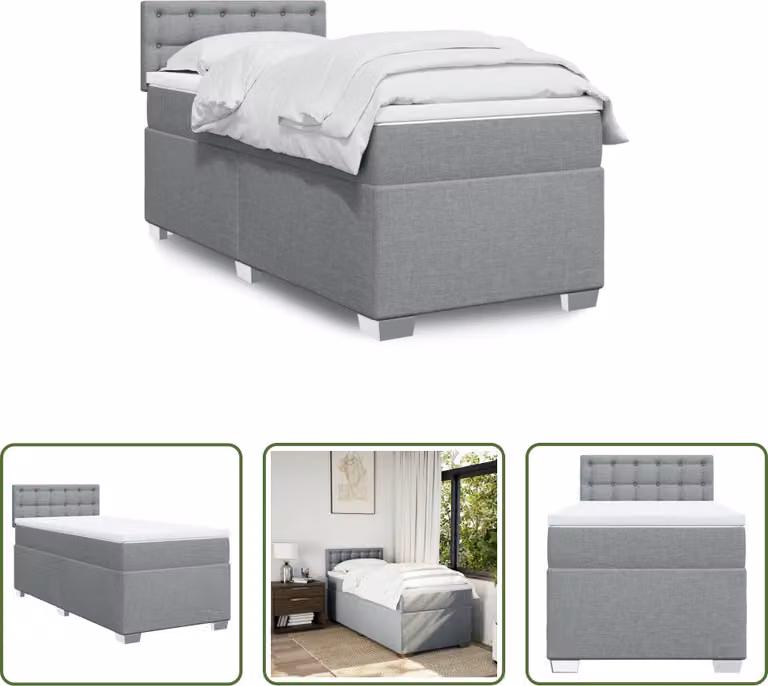 The Living Store Letto a molle con materasso grigio chiaro 80x200 cm in tessuto
