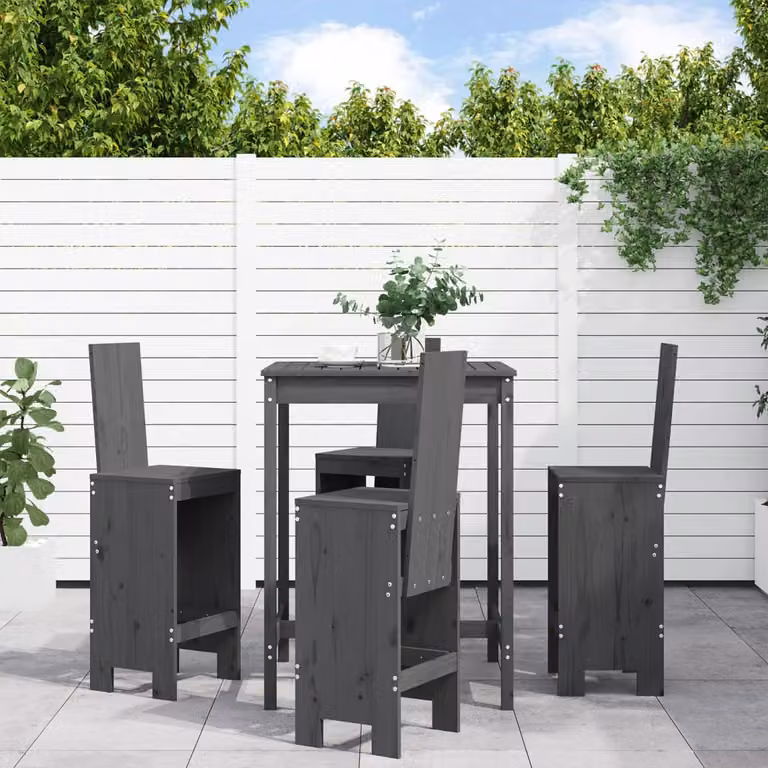 Set Bar da Giardino vidaXL in Legno di Pino Grigio, 5 Pezzi