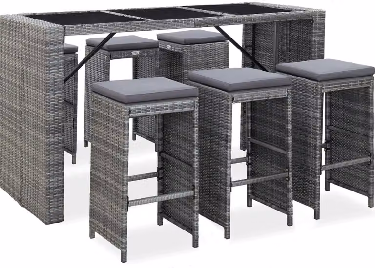 Maison Exclusive - Set da bar da giardino 7 pezzi con cuscini in polyrattan grigio