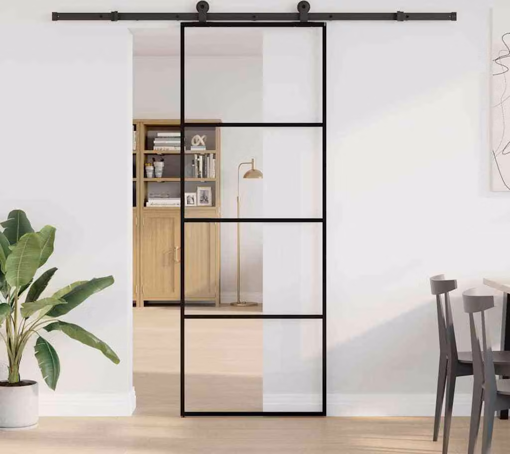 Porta Scorrevole con Ferramenta 76x205cm Vetro ESG Alluminio