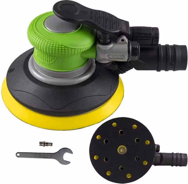Levigatrice Rotorbitale Palmare Pneumatica Trade Shop Multicolore con Accessori, Diametro 150 mm
