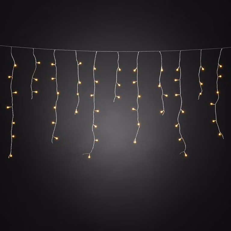 Barriera luminosa a LED per pioggia di ghiaccio, con globi bianchi, 400 diodi color ambra, 24V, per esterni (IP44), cavo trasparente