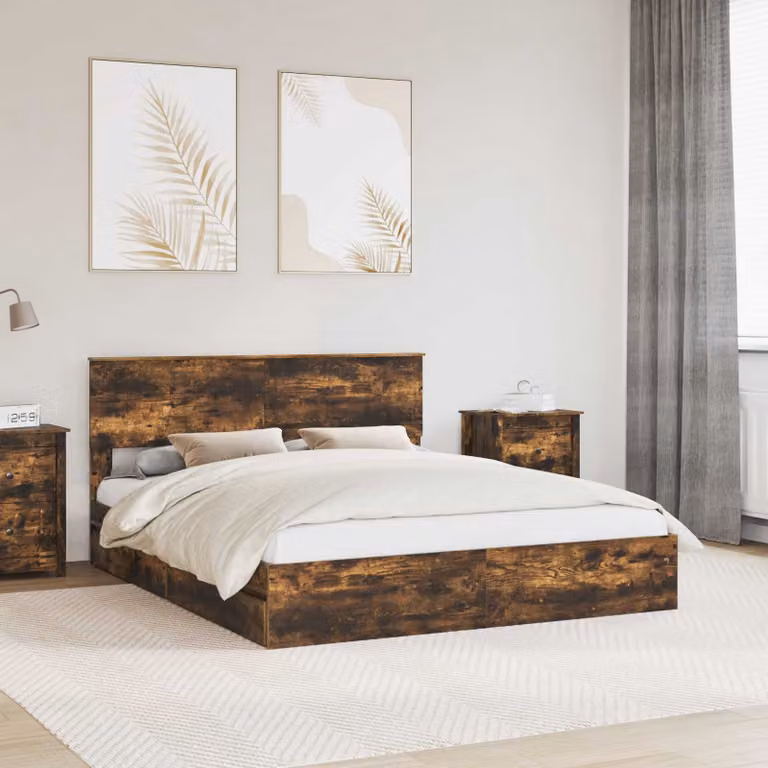 Letto con contenitore e cassetto vidaXL in rovere fumé marrone L/P/H: 200 x 160 x 163 cm