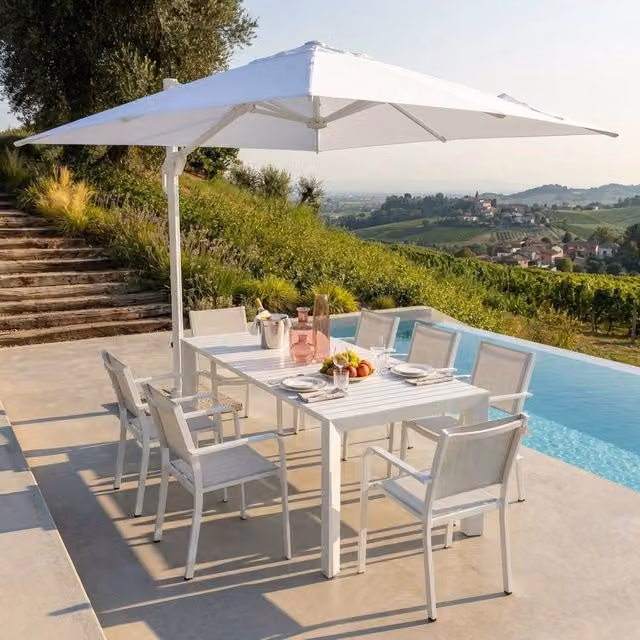 Ombrellone da Giardino a Braccio Decentrato HIERON in Alluminio e Poliestere Bianco, H: 273 cm, L: 400 cm – 1