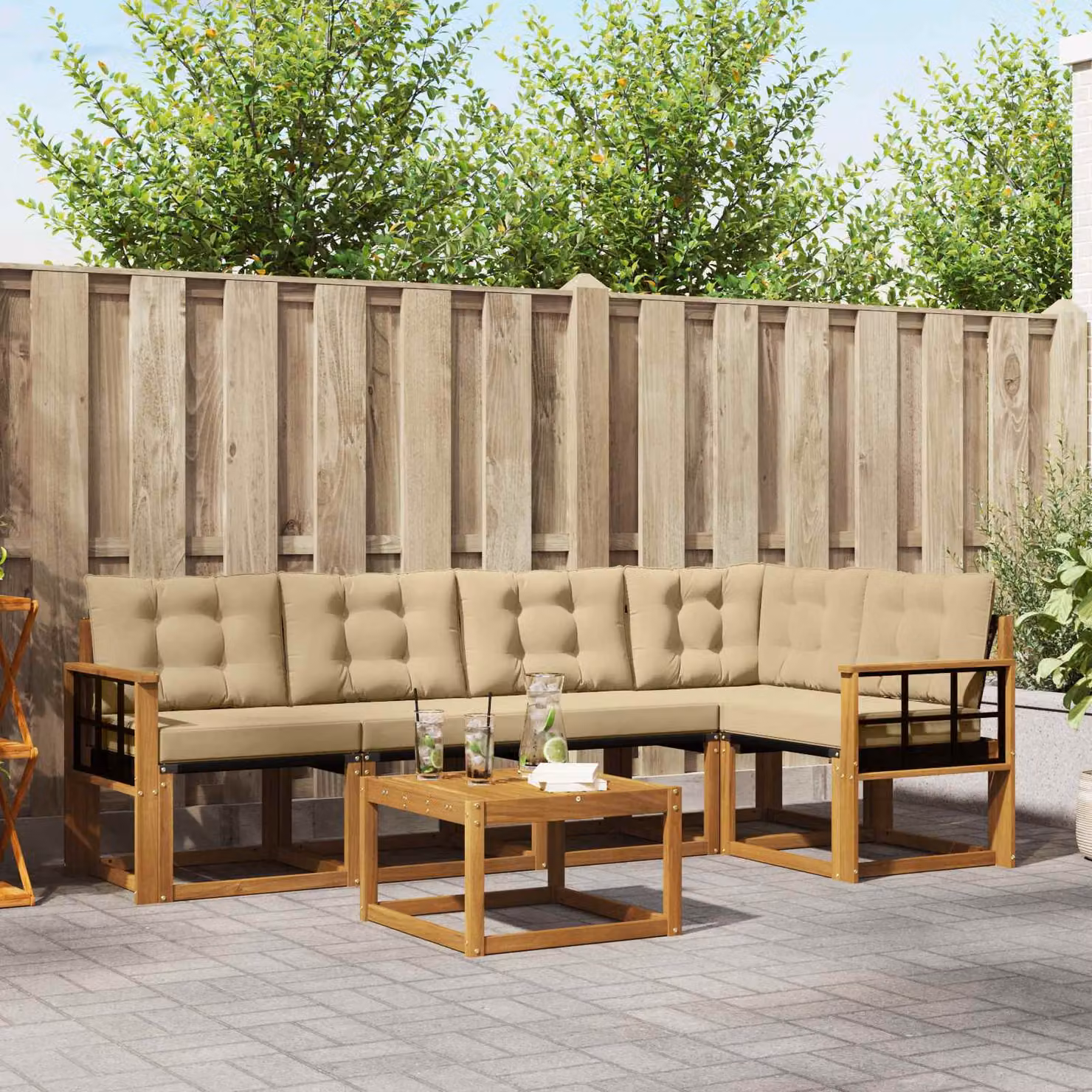 Set di divani da esterno vidaXL 6 pz in legno di acacia con tavolo da caffè, colore beige e marrone