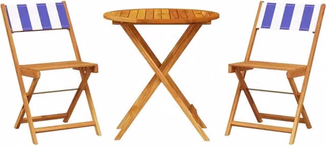 Set da Bistrot 3pz | Set Salotto da Giardino Blu e Bianco in Tessuto e Legno Massello