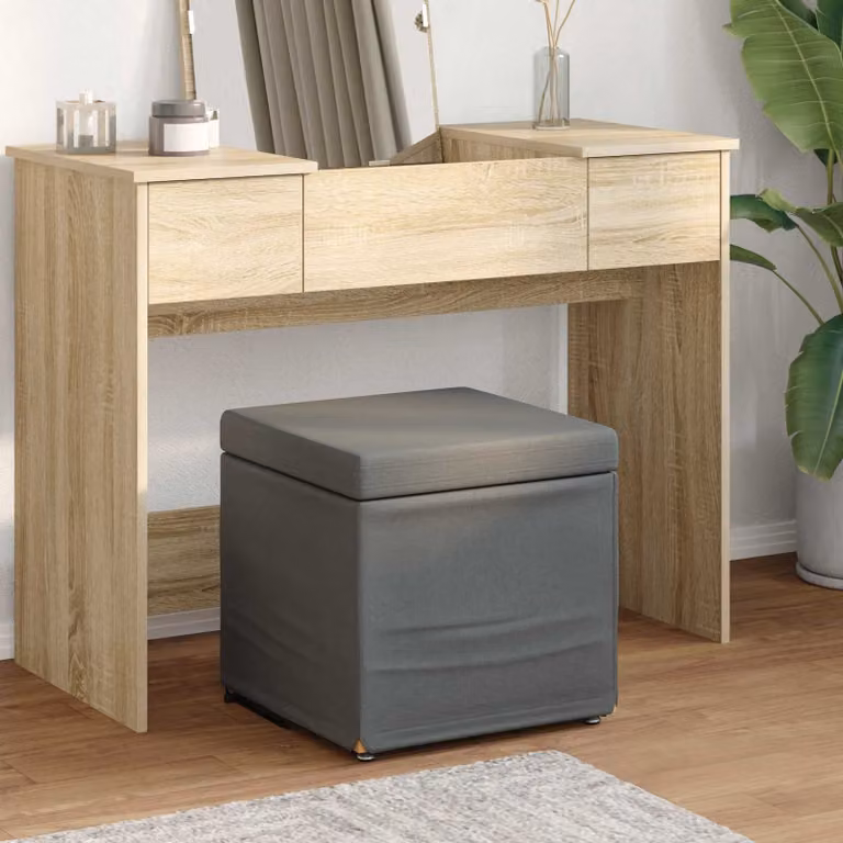 Pouf cubico vidaXL in tessuto grigio con struttura in legno L: 41 cm, P: 41 cm, H: 40 cm