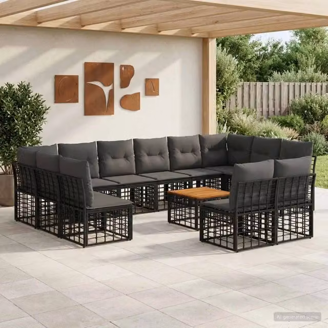 Set di divani da esterno 13 pz Nero e Grigio scuro Poliestere 3437579