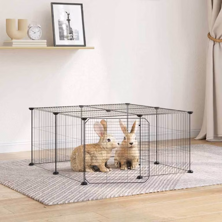 Gabbia per animali vidaXL in acciaio con 12 pannelli e porta, colore nero, L 70 cm x P 70 cm x H 35 cm