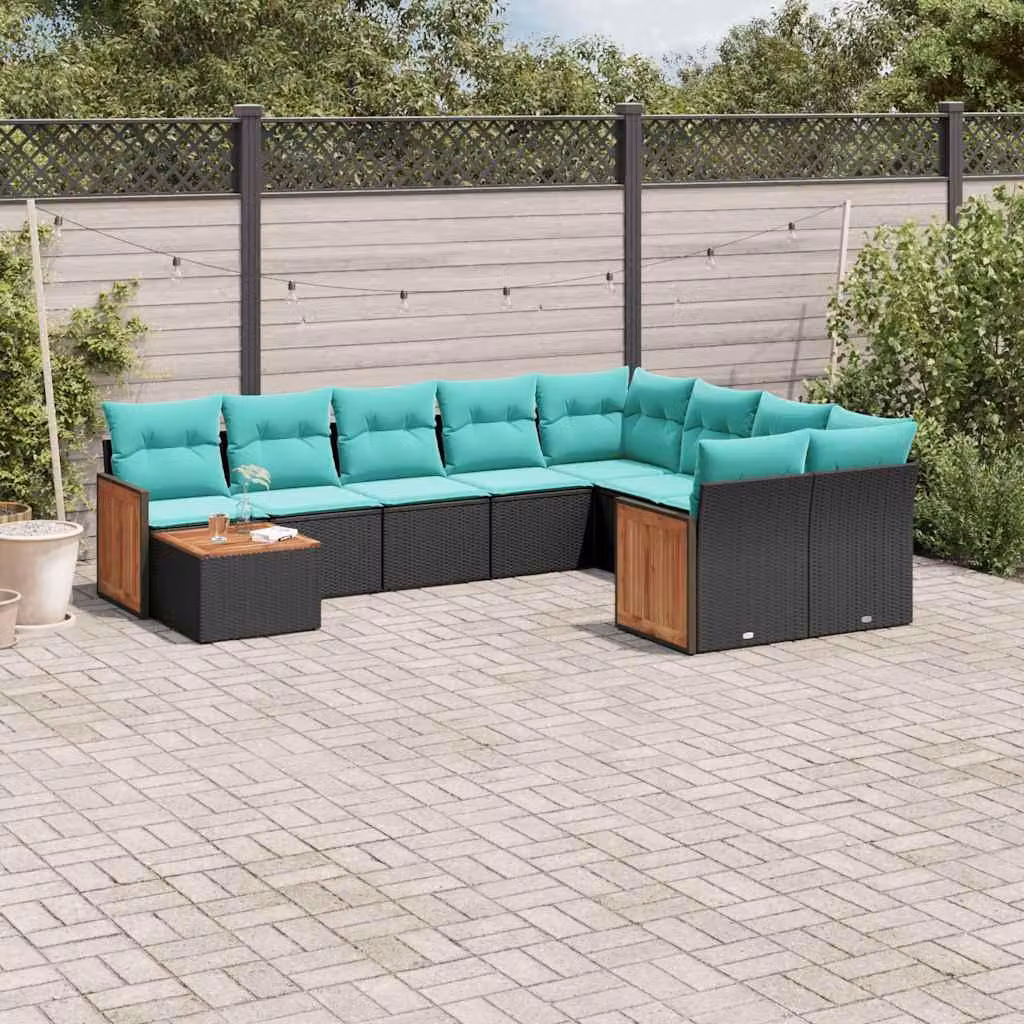 Maison Exclusive - Set da giardino 10 pezzi con cuscini, polyrattan nero