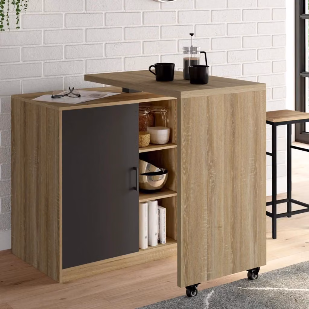 IDMarket Mobile bar girevole POLO 2 in 1 in faggio con anta nera – 2