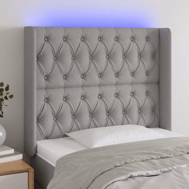 Testiera con LED e porta USB vidaXL in tessuto grigio, L 93 cm, P 16 cm, H 118-128 cm