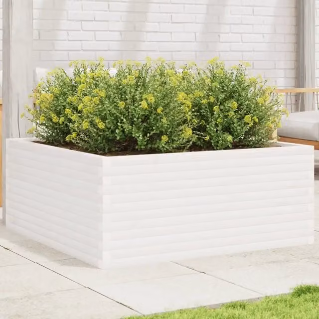 Fioriera da Giardino-Vaso da Esterno Bianca 110x110x46cm Legno Massello di Pino