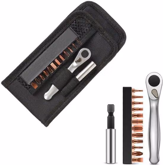 Kit di riparazione per biciclette, 14 pezzi - Mini set di strumenti - Attrezzo multifunzione per biciclette - Combinazione di attrezzi con 72 denti - Acciaio di alta qualità - Compatto, ideale per il trasporto