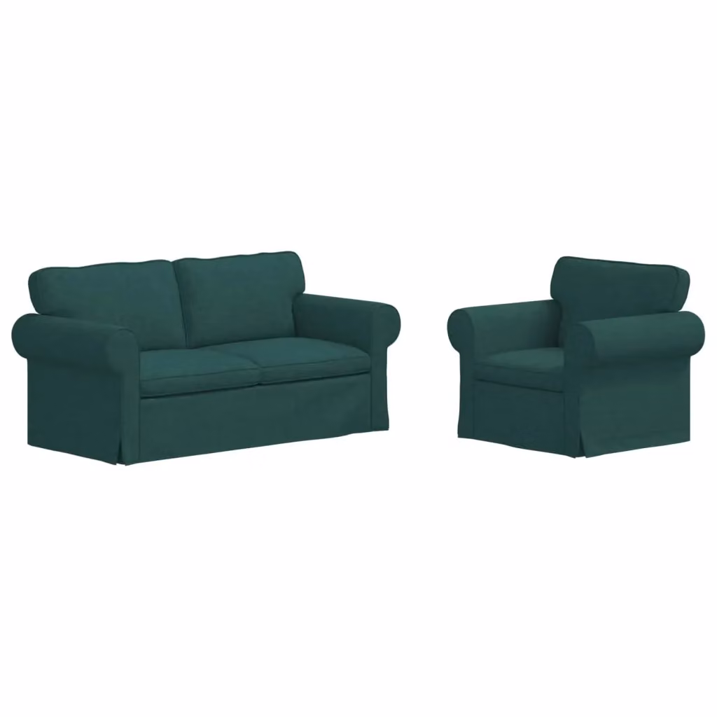 Set di 2 divani moderni vidaXL in tessuto verde e nero con struttura in metallo per soggiorno o camera da letto – 2