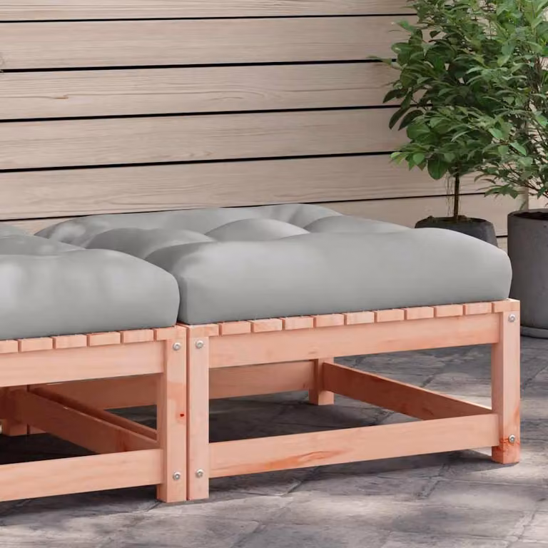 vidaXL Poggiapiedi da Giardino in Legno di Douglas con Cuscini, Marrone e Grigio
