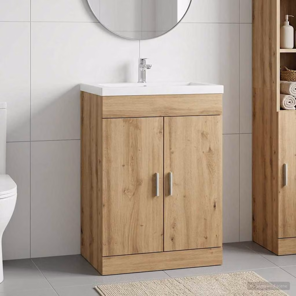vidaXL Mobiletto da Bagno Sotto Lavabo Moderno in Rovere Marrone con Ante a Battente