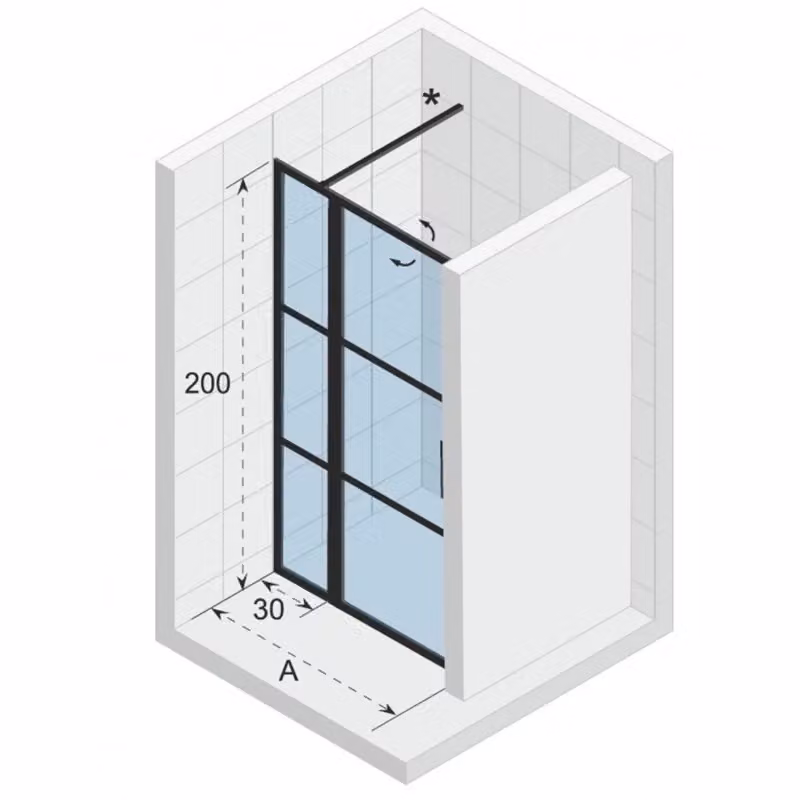 Porta doccia a battente in nicchia GRID 104 RIHO, rettangolare, vetro nero, L: 110 cm, H: 200 cm – 2