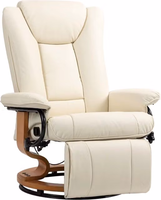 Poltrona TV girevole reclinabile con funzione reclinabile e poggiapiedi, portata massima 150 kg, in similpelle color bianco crema, ideale per il