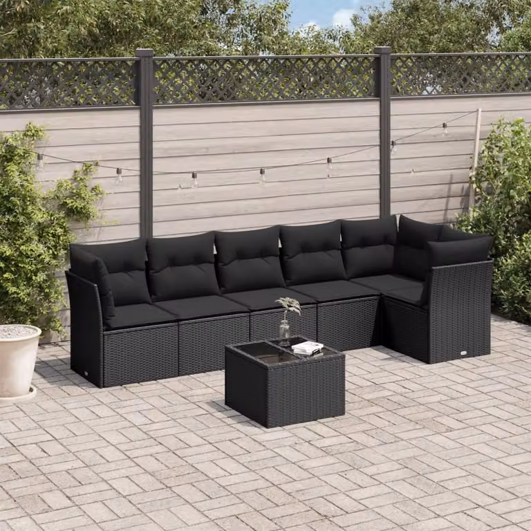 vidaXL Set Divano da Giardino a L con Tavolino e 7 Cuscini Nero