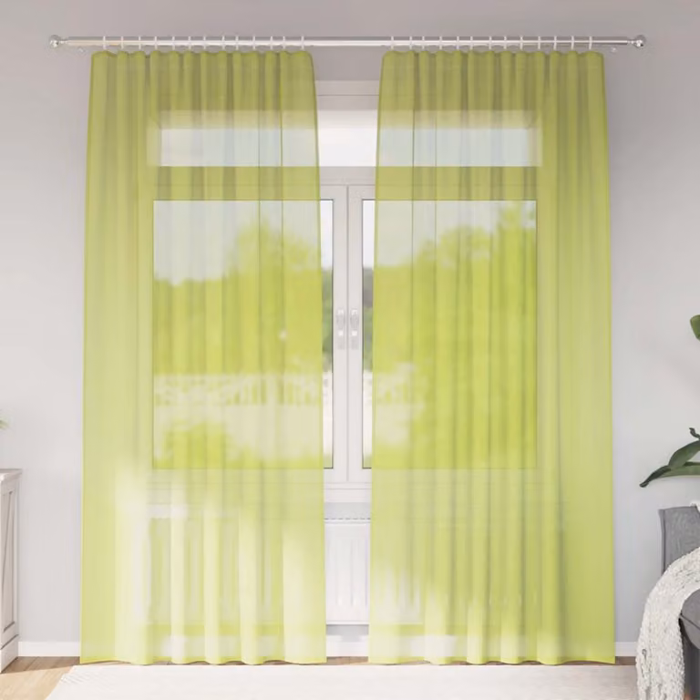 Set di 2 tende in voile semi-trasparente vidaXL, colore verde, con tasche per asta, L: 140 cm x H: 225 cm