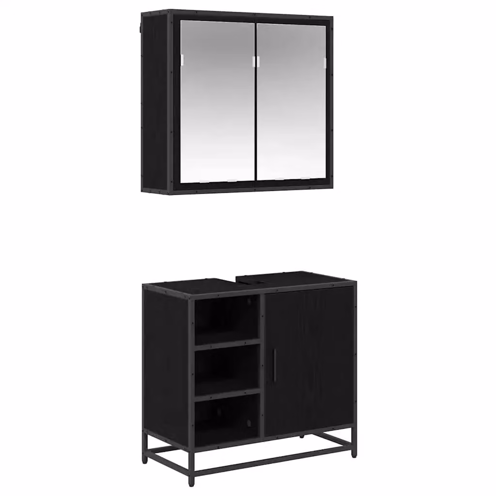 Set di mobili per il bagno vidaXL 2 pezzi in rovere e nero con mobile lavabo e armadietto specchio L/P/H: 65 x 33 x 60 cm – 2