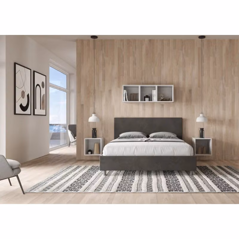 Letto matrimoniale imbottito con contenitore Ityhome Adele in microfibra grigio L: 170 cm, P: 190 cm, H: 185 cm – 2